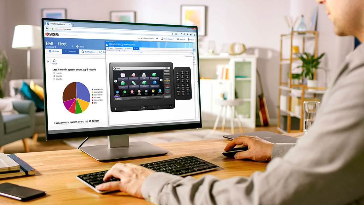Computer monitor with Kyocera Fleet Services application